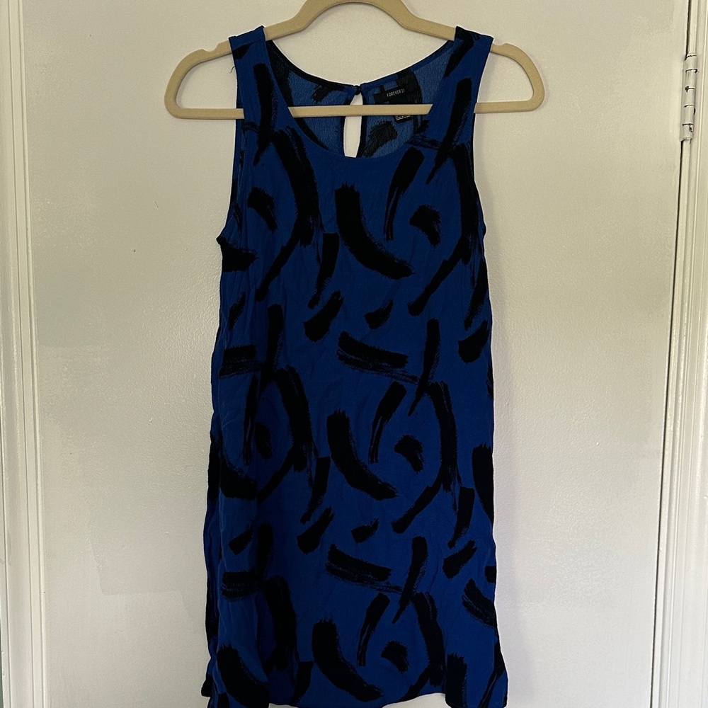 Forever 21 Blue and Black Patterned Mini Dress